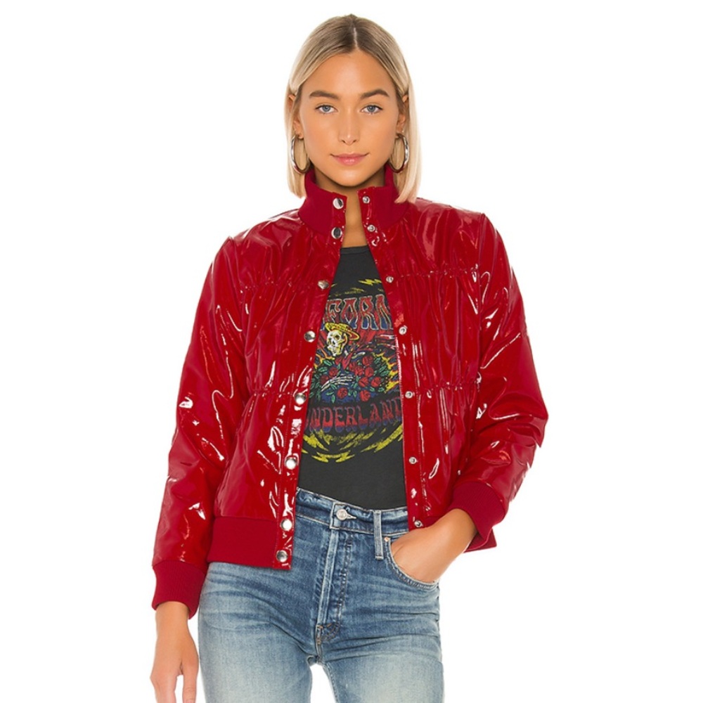 Shiny Red Vinyl Bomber Jacket